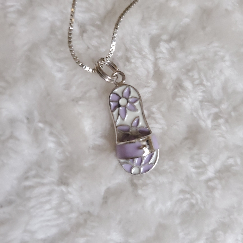 Slide, Silver and Purple Crystal Pendant Necklace 925 Silver